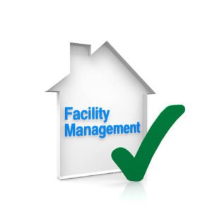 facility management text on a house and a check 3d rendered